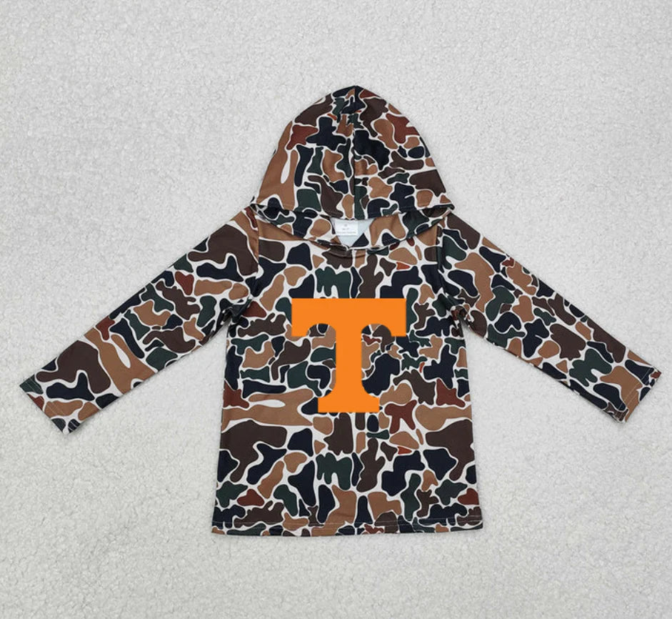(Custom Design Preorder MOQ 5) Team Tennessee Dark Brown Camo Print Kids Long Sleeve Hoodie Top