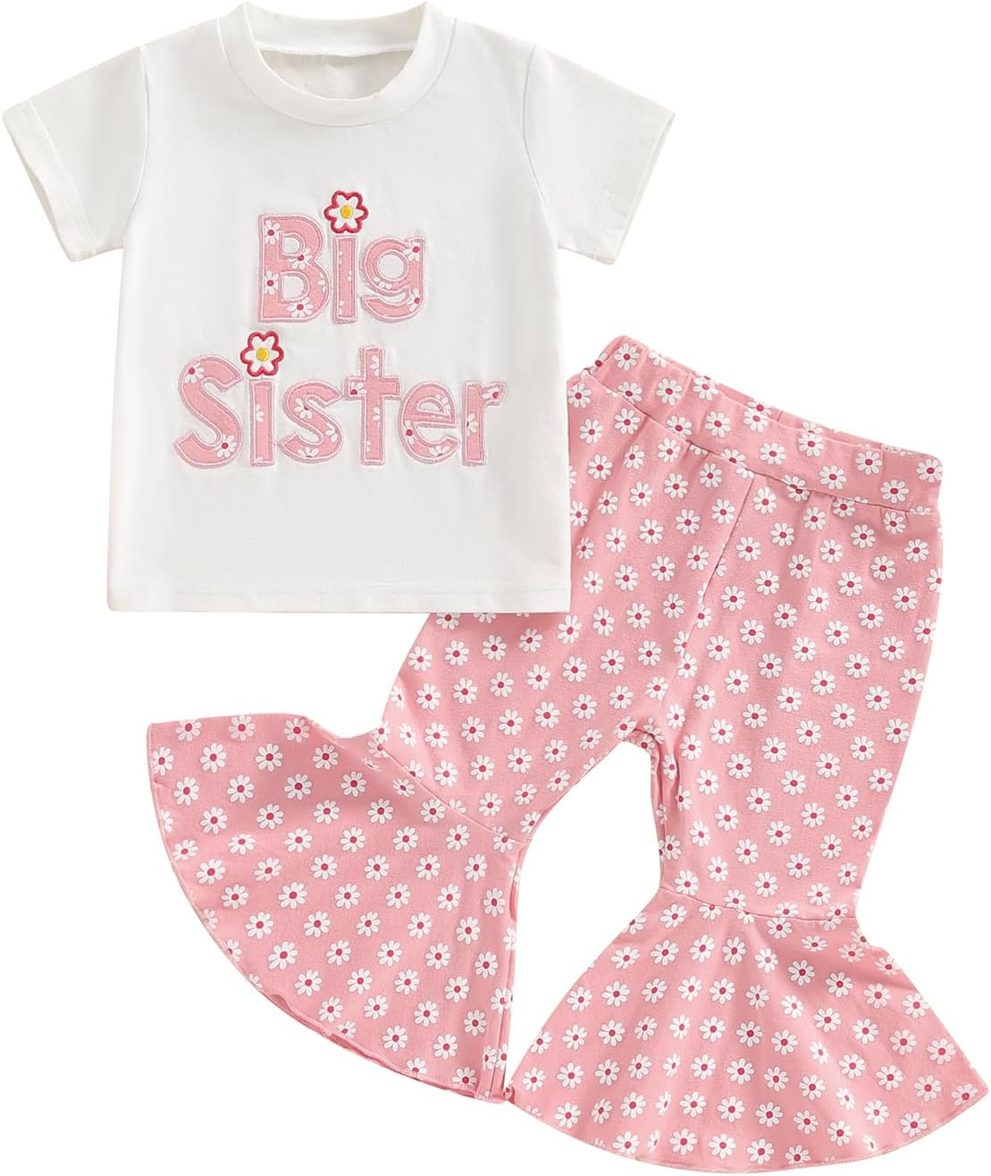 (Custom Design Preorder MOQ 5) Big Sister Top Flowers Bell Pants Girls Clothes Set