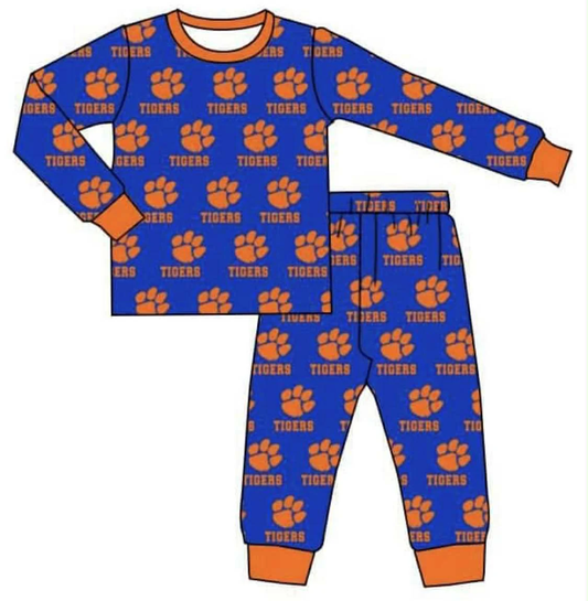 (Custom Design Preorder MOQ 5) Team's Tigers Print Pants Kids Fall Pajamas Clothes Set