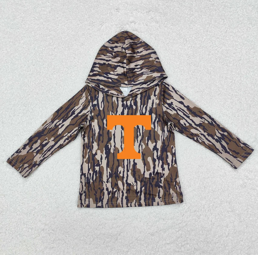 (Custom Design Preorder MOQ 5) Team Tennessee Camo Print Kids Long Sleeve Hoodie Top