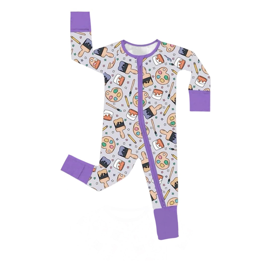 (Custom Design Preorder MOQ 5) Drawing Print Baby Boys Zipper Sleeper Romper