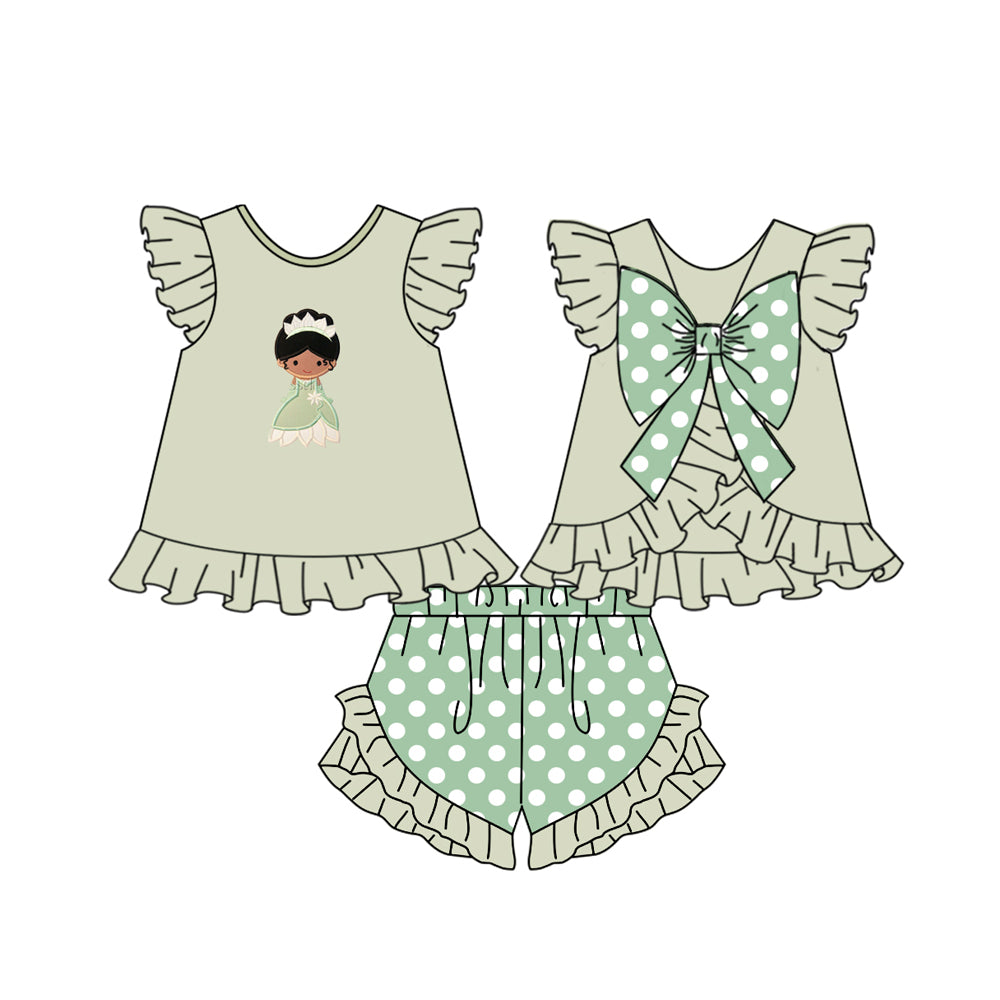 11.16(Custom Design Preorder MOQ 5) Cartoon Princess Green Print Girls Summer Clothes Set