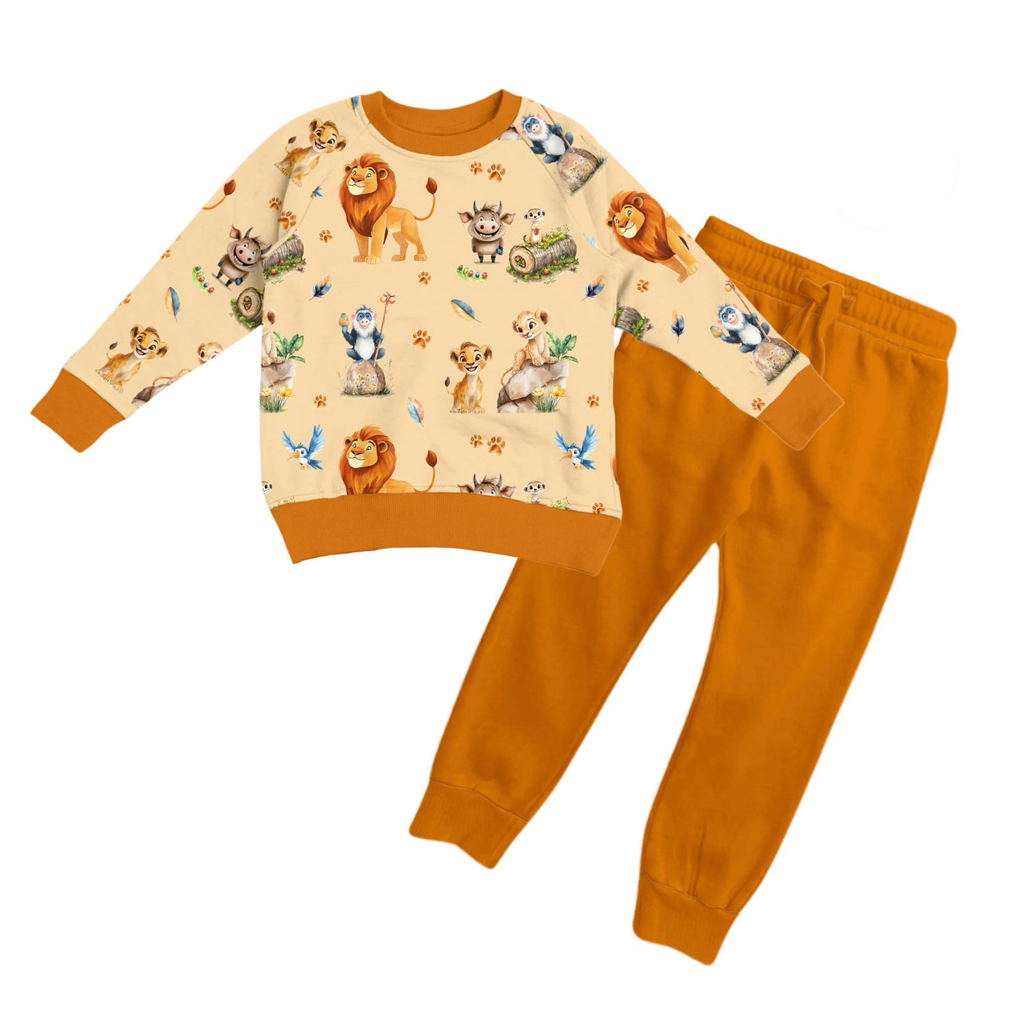 (Custom Design Preorder MOQ 5) Cartoon Lion Top Orange Pants Boys Clothes Set