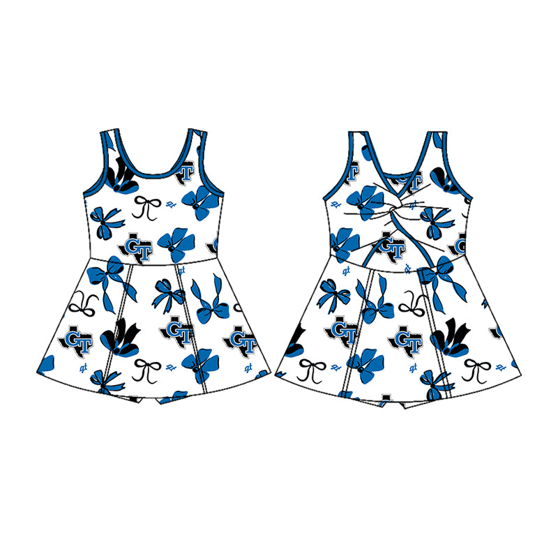 (Custom Design Preorder MOQ 5) Team's GT Bows Print Backless Top Shorts Skirts Girls Summer Yoga Dress