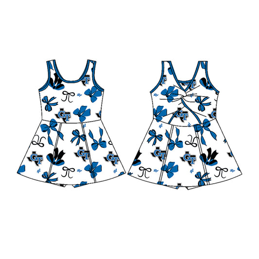(Custom Design Preorder MOQ 5) Team's GT Bows Print Backless Top Shorts Skirts Girls Summer Yoga Dress