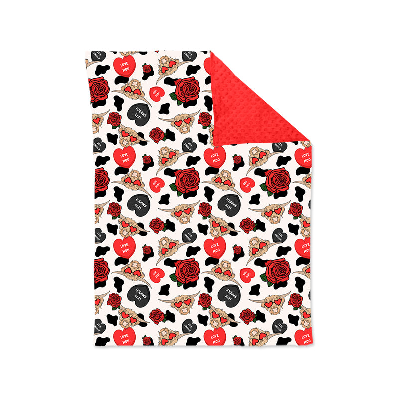 (Custom Design Preorder MOQ 5) Highland Cow Heart Print Baby Girls Western Valentine's Day Blanket