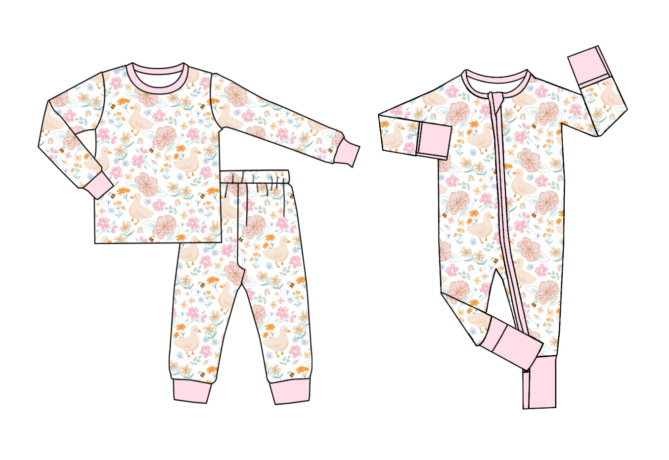 5.23(Custom Design Preorder MOQ 5 Each Design) Duck Flowers Kids Pajamas Matching Clothes Sisters Wear