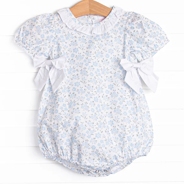 (Custom Design Preorder MOQ 5) Blue Small Flowers Print Baby Girls Summer Romper