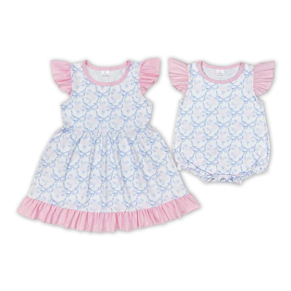 Flowers Bows Print Sisters Summer Matching Clothes