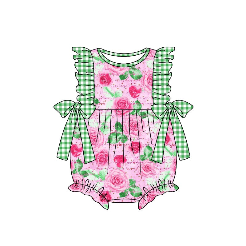(Custom Design Preorder MOQ 5) Rose Print Baby Girls Summer Romper