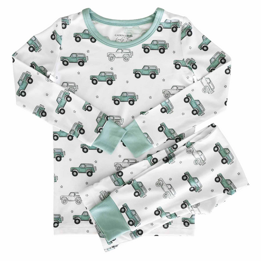 (Custom Design Preorder MOQ 20)  Trucks Print Boys Fall Bamboo Pajamas Clothes Set