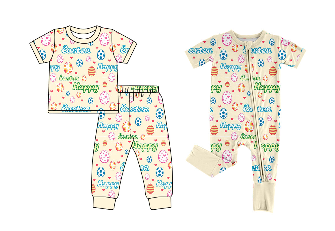 11.13(Custom Design Preorder MOQ 5 Each Design) Happy Easter Eggs Print Kids Pajamas Matching Clothes Sisters Wear