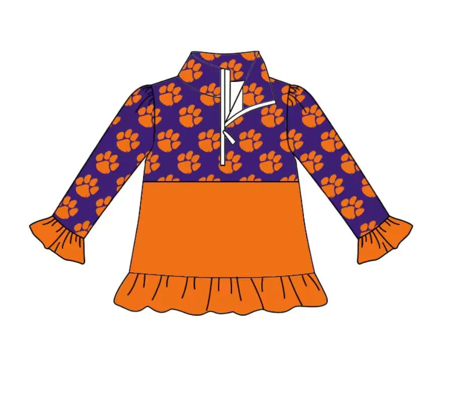 (Custom Design Preorder MOQ 5 Each Item)Team's Tinger Paw Purple Orange Print Girls Matching Clothes