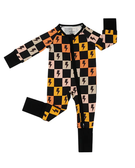 (Custom Design Preorder MOQ 5) Flash Plaid Print Baby Boys Fall Sleeper Zipper Romper