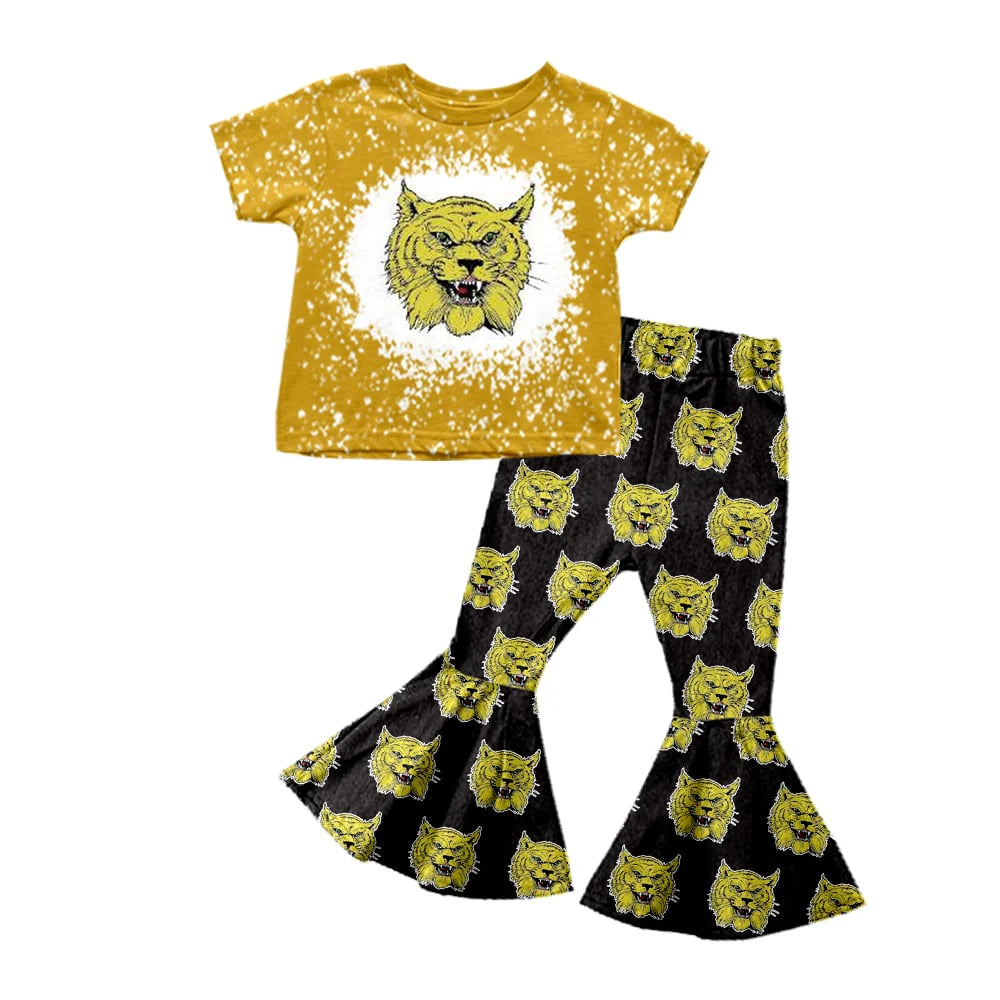 (Custom Design Preorder MOQ 5) Team's Wildcats Top Bell Pants Girls Clothes Set