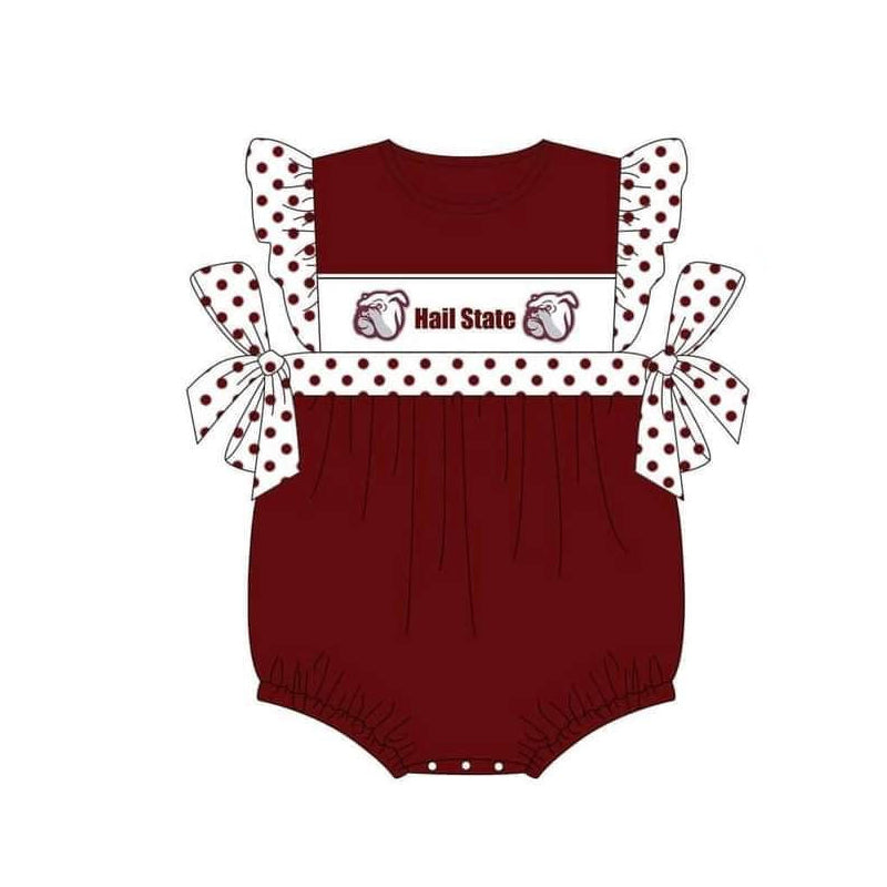 (Custom Design Preorder MOQ 5) Team's Hail State Print Baby Girls Summer Romper