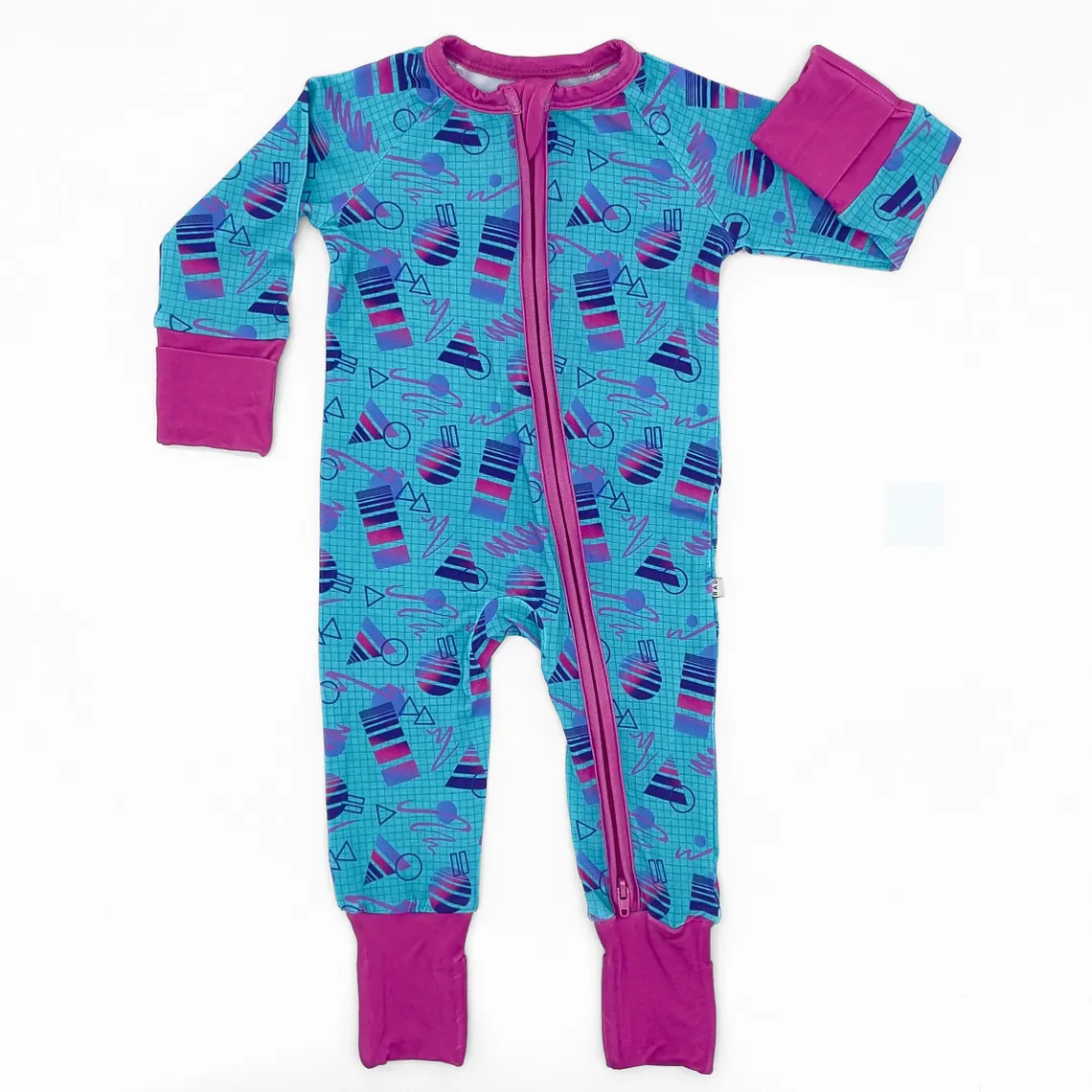 (Custom Design Preorder MOQ 20) Geometry Print Baby Fall Bamboo Sleeper Zipper Romper