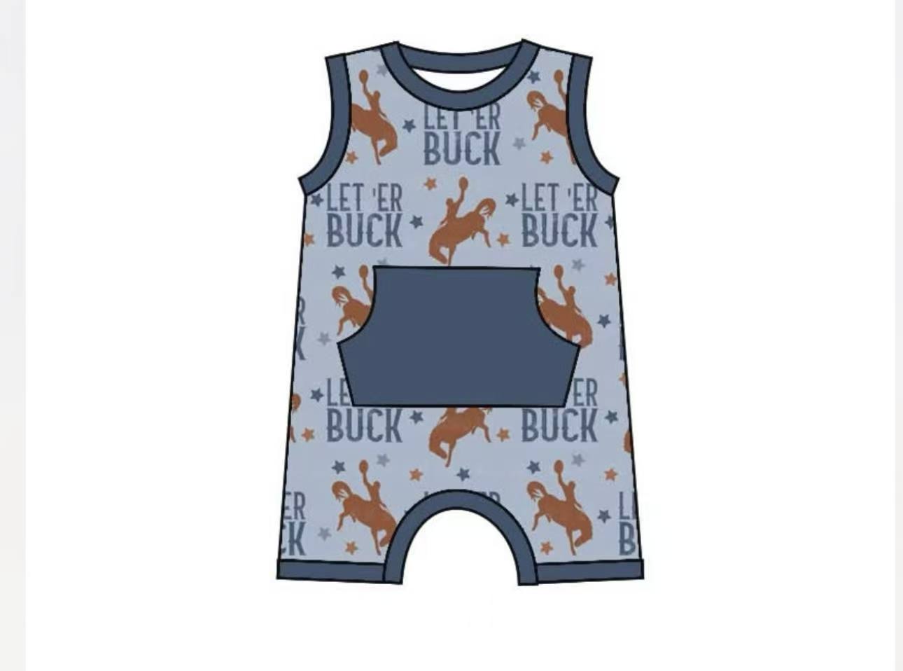 (Custom Design Preorder MOQ 5) Rodeo BUCK Stars Print Baby Boys Summer Romper