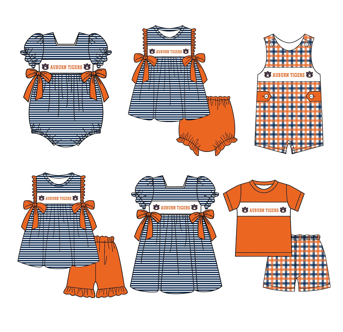 (Custom Design Preorder MOQ 5 Each Design) Team's Auburn Print Kids Summer Matching Clothes Sibling Wear