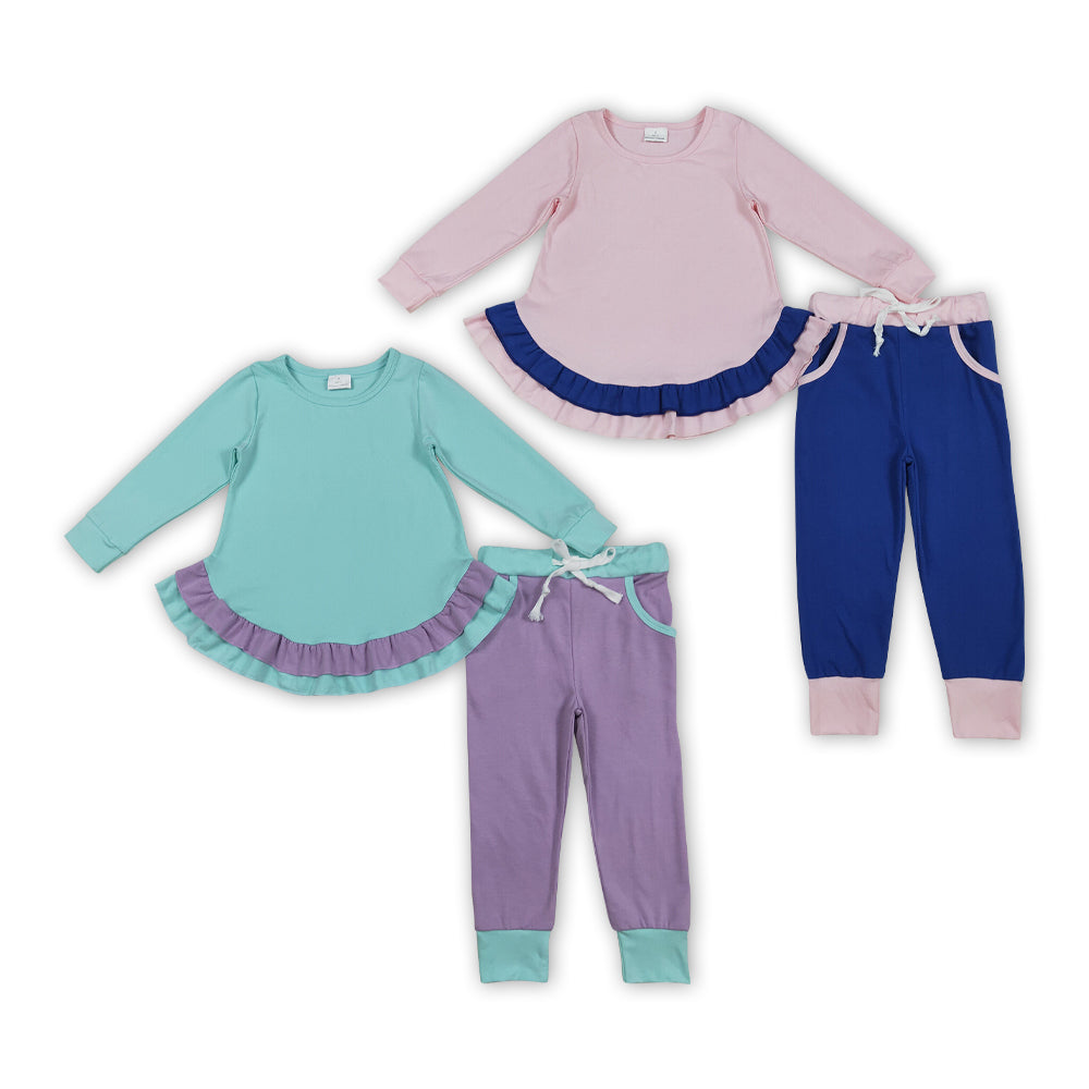 Ruffle Top Pockets Pants Girls Fall Clothes Set Sisters Matching Wear