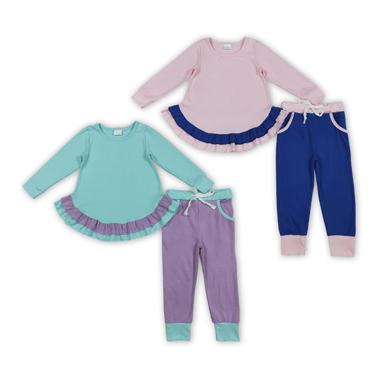 Ruffle Top Pockets Pants Girls Fall Clothes Set Sisters Matching Wear