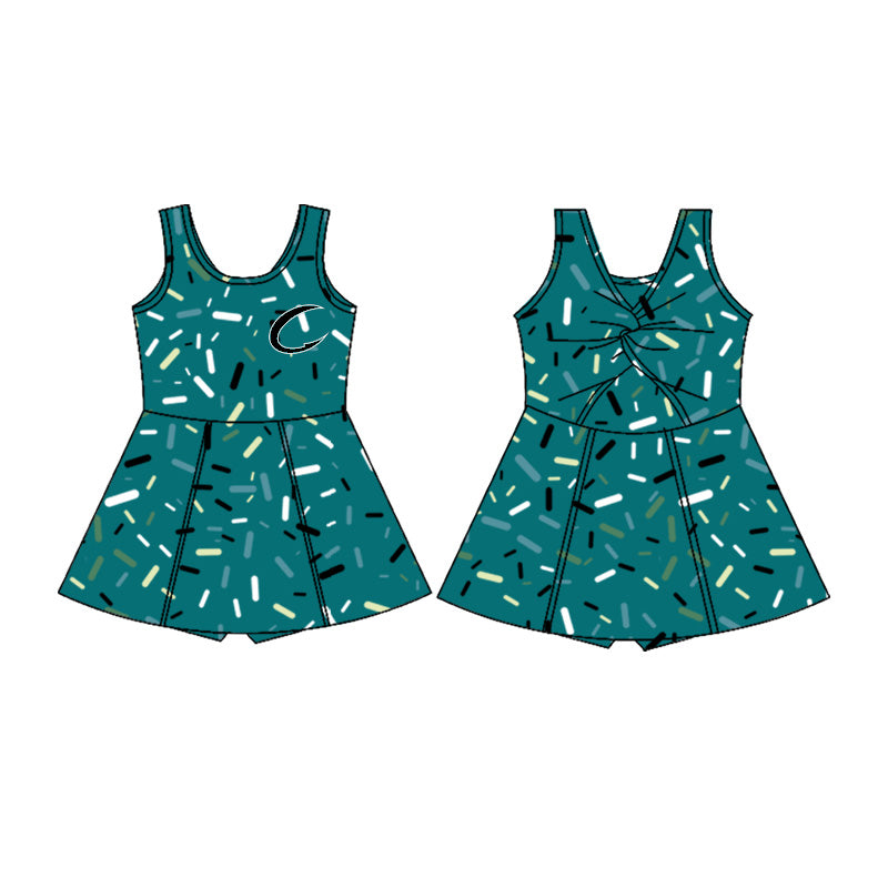 (Custom Design Preorder MOQ 5) Team's Crushers Sprinkles Green Print Shorts Skirts Girls Summer Yoga Dress