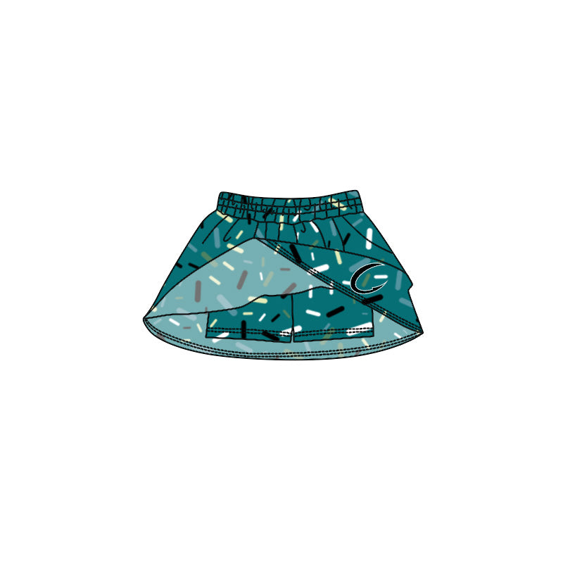 (Custom Design Preorder MOQ 5 Each Item) Team's Crushers Sprinkles Green Print Summer Bottom Skirts Shorts Mom and Me Matching Clothes