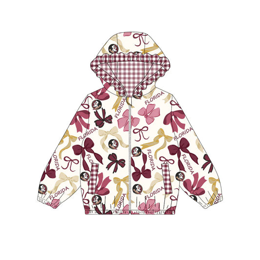 (Custom Design Preorder MOQ 5) Team's FLORIDA Bows Print Pockets Girls Long Sleeve Zipper Jackets Top