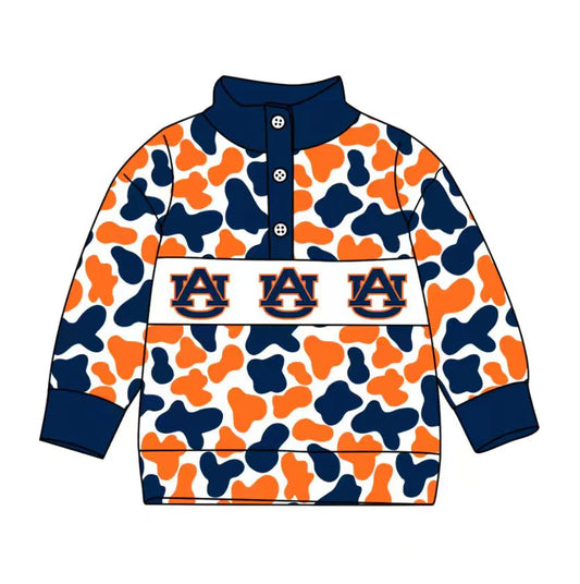 (Custom Design Preorder MOQ 5 Each Item) Team's Auburn Camo Print Long Sleeve Polo Top Mom and Me Matching Clothes