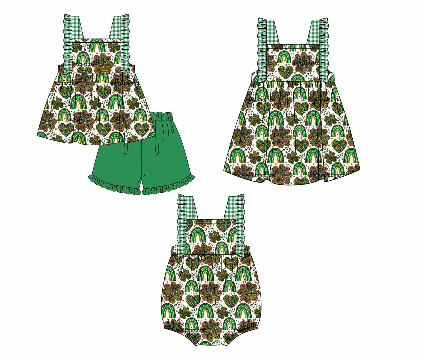 12.12(Custom Design Preorder MOQ 5 Each Design) Leaf Leopard Rainbow Print Girls St. Patrick's Day Matching Clothes Sisters Wear