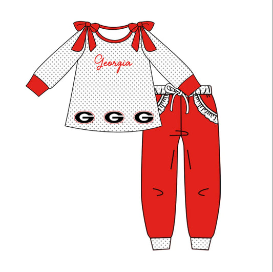 (Custom Design Preorder MOQ 5) Team's Georgia Print Pockets Pants Girls Fall Clothes Set