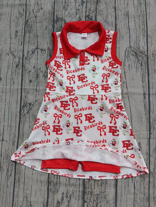 (Custom Design Preorder MOQ 5) Team's RICEBIRDS Bows Print Shorts Skirts Girls Summer Yoga Dress