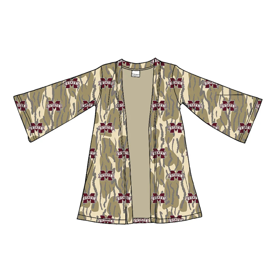 (Custom Design Preorder MOQ 5 Each Item) Team's Mississippi State Camo Print Girls Fall Cardigan Top