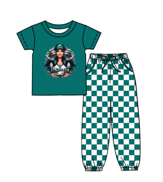 (Custom Design Preorder MOQ 5) Team's Eagles Top Plaid Joggers Kids Clothes Set