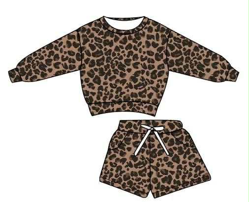 (Custom Design Preorder MOQ 5) Leopard Top Pockets Shorts Girls Clothes Set