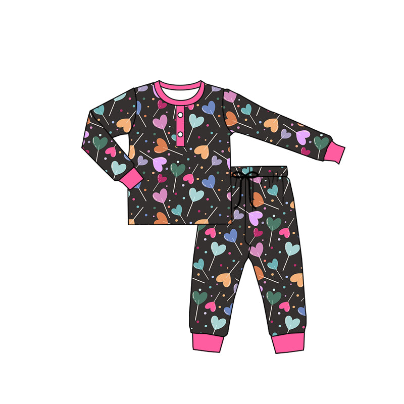 (Pre-order)GLP2274 Colorful Heart Print Girls Valentine's Day Pajamas Clothes Set