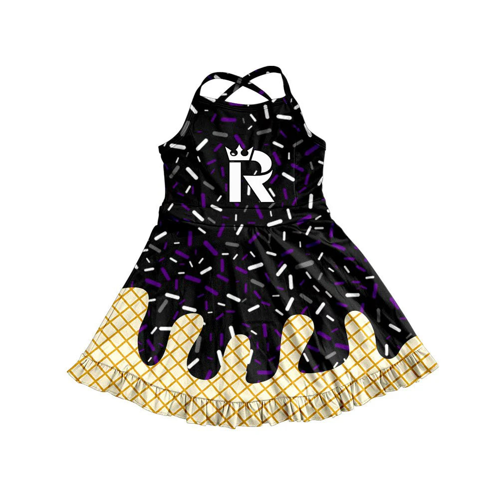 (Custom Design Preorder MOQ 5) Team's Reading Royals Sprinkles Print Shorts Skirts Girls Summer Yoga Dress