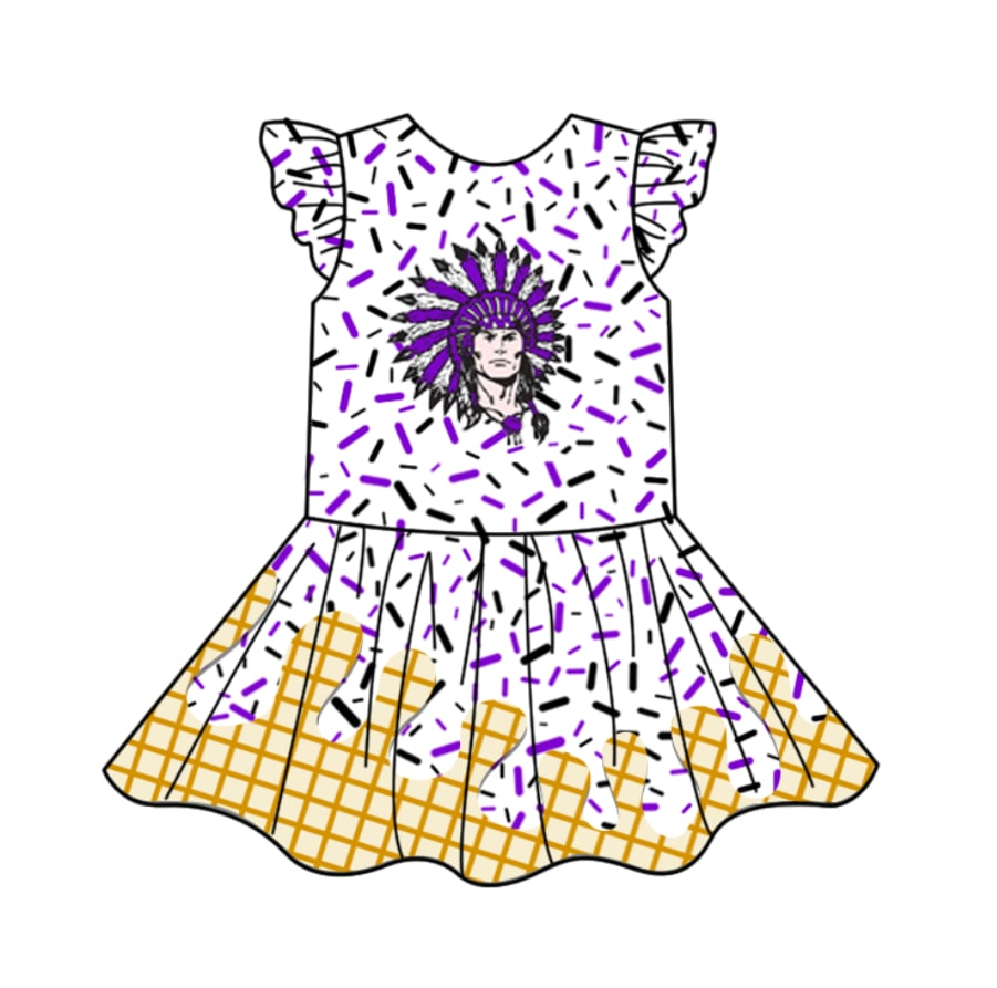 (Custom Design Preorder MOQ 5) Team's Purple Sprinkles Print Girls Summer Knee Length Dress