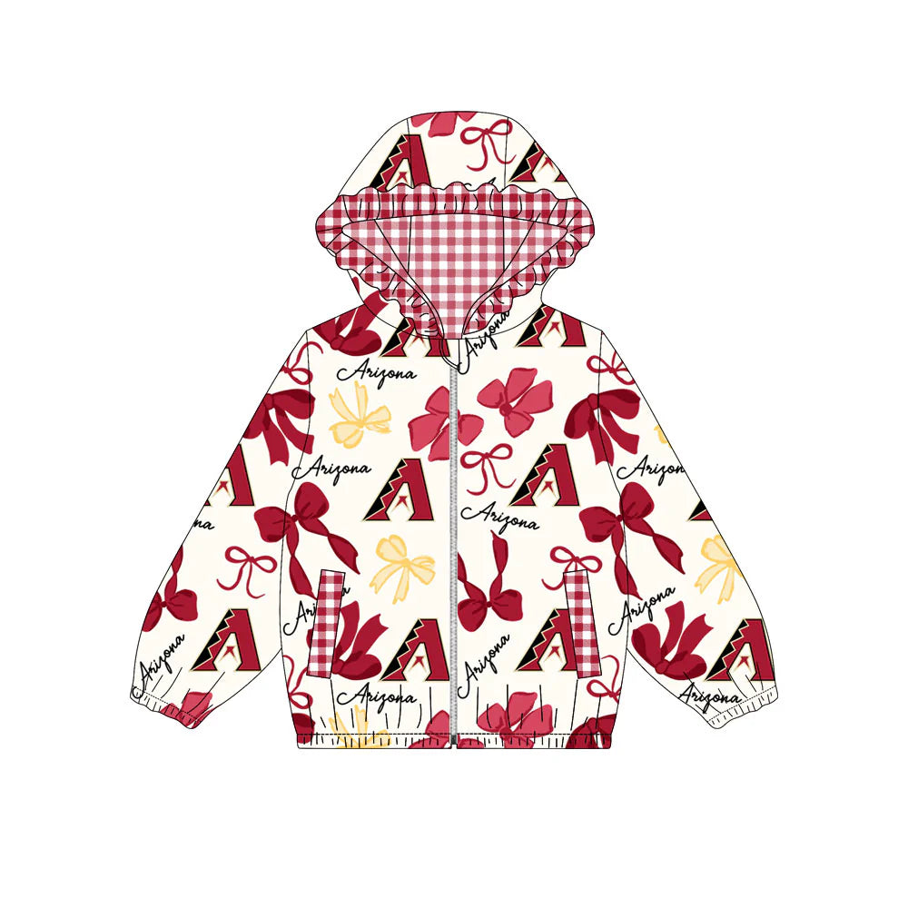 (Custom Design Preorder MOQ 5) Team's ARIZONA Bows Print Pockets Girls Long Sleeve Zipper Jackets Top