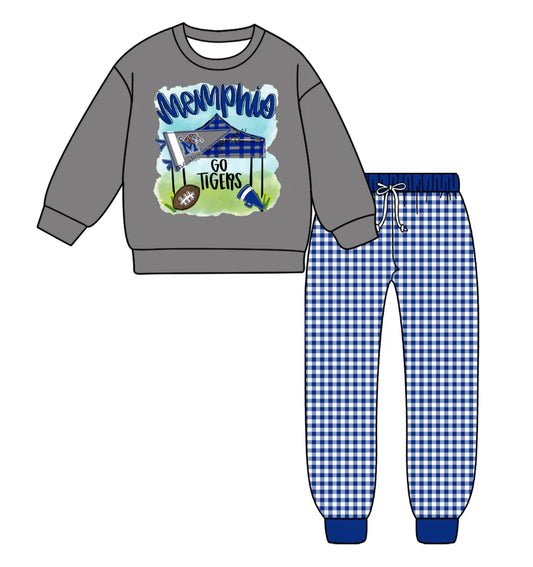 (Custom Design Preorder MOQ 5) Team's MEMPHIO Top Plaid Pants Boys Fall Clothes Set
