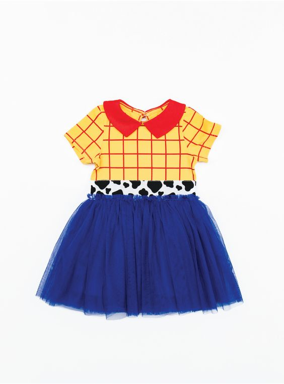(Custom Design Preorder MOQ 5) Cartoon Yellow Plaid Print Girls Knee Length Summer Blue Tulle Dress