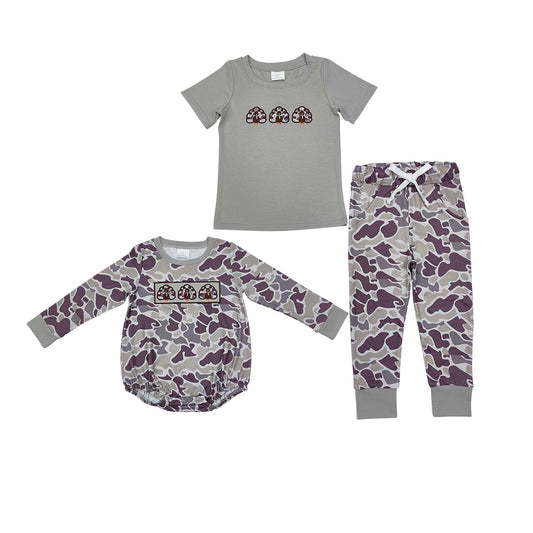 Turkey Embroidery Camo Print Boys Thankgiving Matching Clothes Brothers Wear