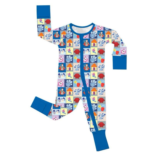(Custom Design Preorder MOQ 20)  Catoon Paw Print Baby Bamboo Fall Sleeper Zipper Romper