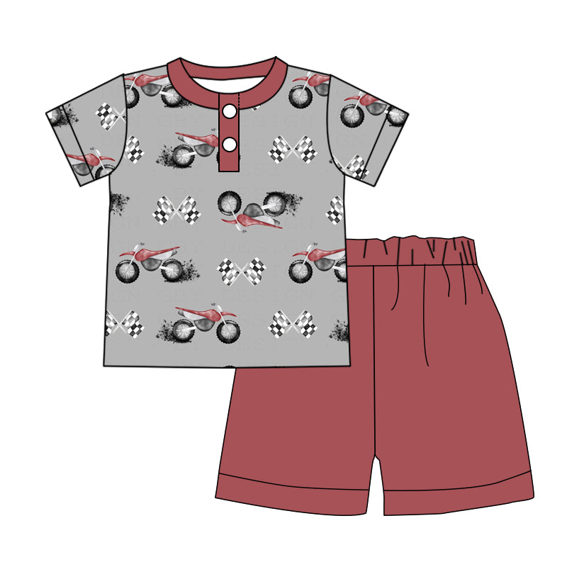 3.13(Custom Design Preorder MOQ 5) Motorbike Polo Top Wine Shorts Girls Summer Clothes Set