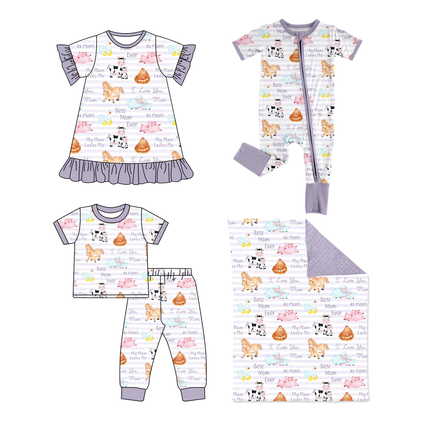 11.12(Custom Design Preorder MOQ 5 Each Design) Farm Animals Print Girls Summer Matching Clothes Sisters Wear