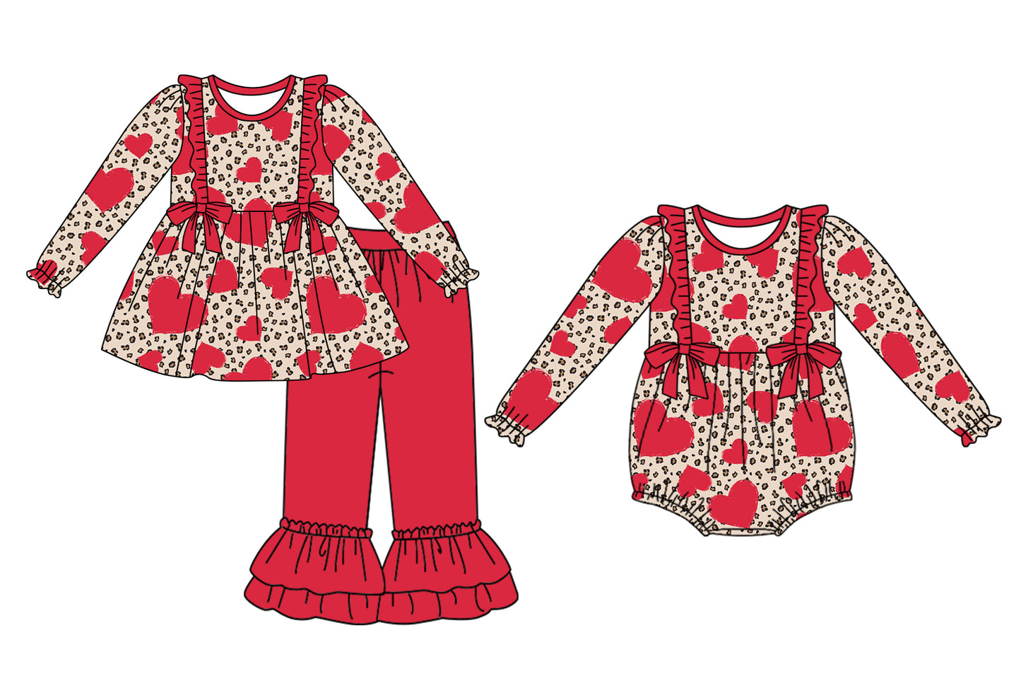 11.22(Custom Design Preorder MOQ 5 Each Design) Heart Leopard Print Girls Valentine's Day Matching Clothes Sisters Wear