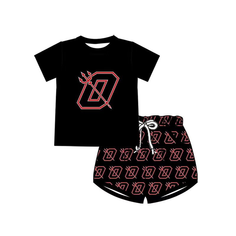 (Custom Design Preorder MOQ 5) Team's O Black Shorts Boys Summer Clothes Set