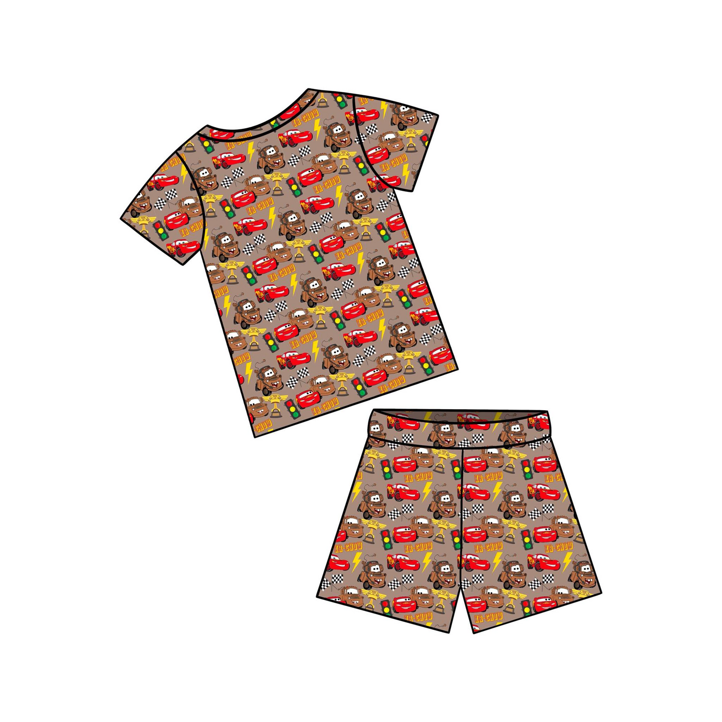 (Custom Design Preorder MOQ 5) Cartoon Cars Print Boys Summer Clothes Set