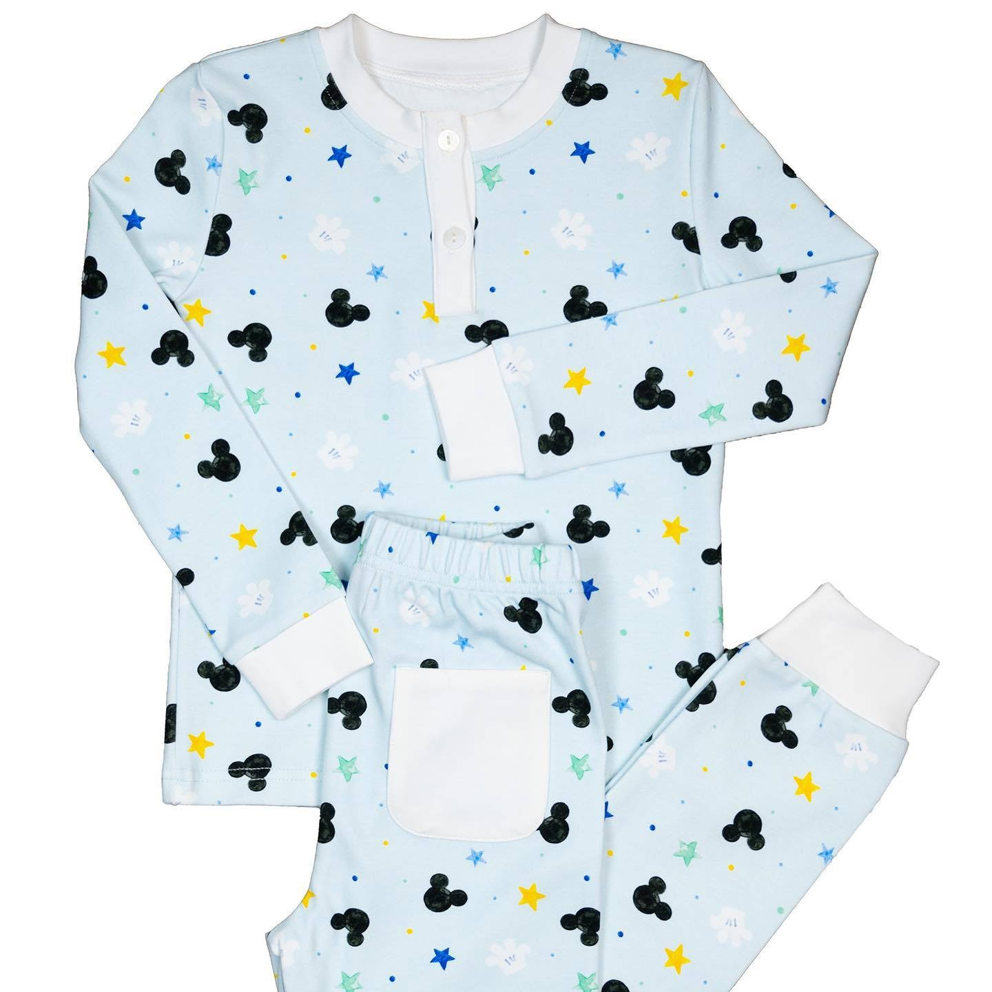 (Custom Design Preorder MOQ 5) Cartoon Mouse Blue Print Boys Fall Pajamas Clothes Set