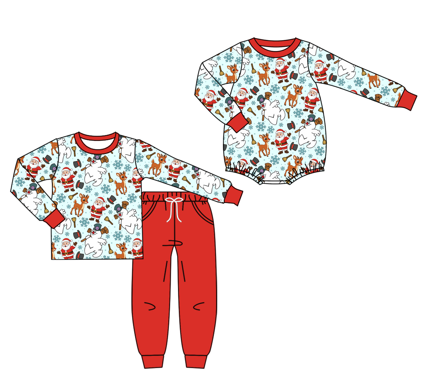 7.16(Custom Design Preorder MOQ 5 Each Design) Santa Snowman Print Boys Christmas Matching Clothes Brothers Wear